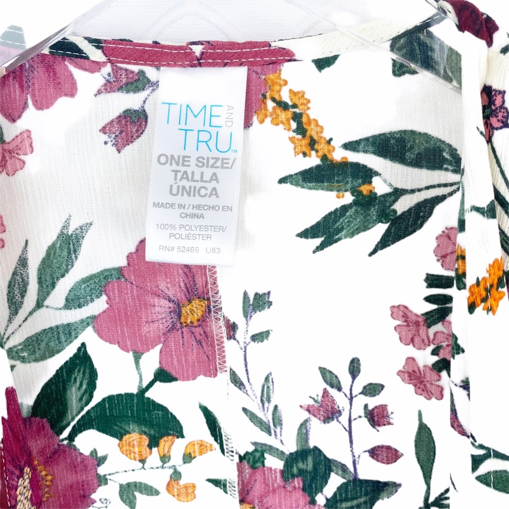Time & Tru Floral Maroon Kimono Cover Up One Size - Picture 5 of 5